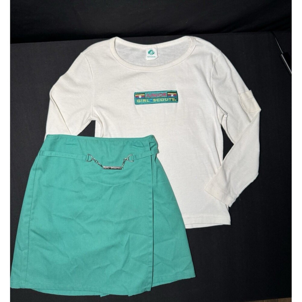 Vintage 1990s Girl Scouts Junior Uniform Skort Green High Waisted Chain Medium